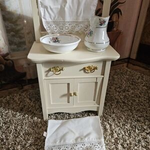 Vintage Cream Washstand with Floral Basin and Pitcher